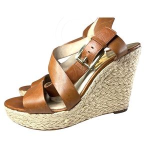 Michael Kors Espadrilles Wedge Brown Strappy Sandals Heels Ladies Sz 9.5M
